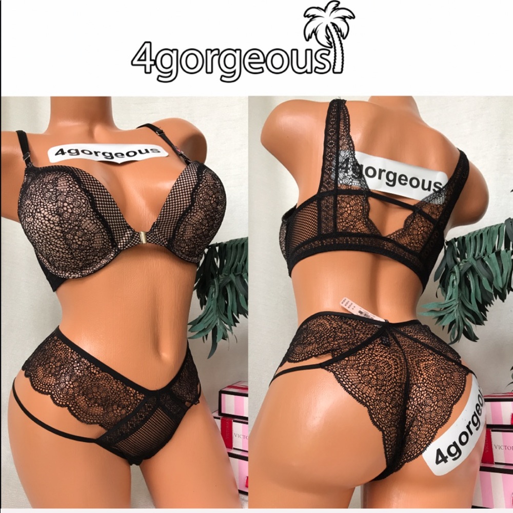 VS 34/M BOMBSHELL 34A 36B BRA SET RACERBACK BLACK STRAPPY M PANTY